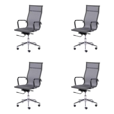 Kit 4 Cadeiras Escritorio Presidente Esteirinha Tela Mesh 3303 Cinza