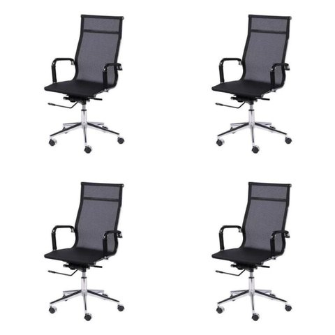 Kit 4 Cadeiras Escritorio Presidente Esteirinha Tela Mesh 3303 Preto