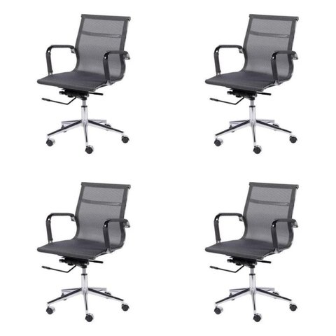Kit 4 Cadeiras Escritorio Diretor Esteirinha Tela Mesh 3303 Cinza