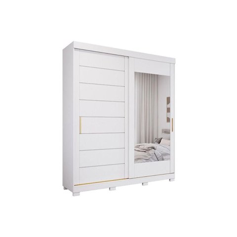 Guarda Roupa Casal 2 Portas de Correr (1 C/ Espelho) e 3 Gavetas C/ Pés Flora Branco - Panan