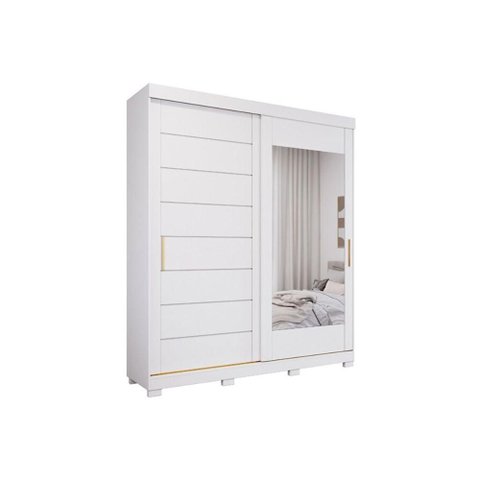 Guarda Roupa Casal 2 Portas de Correr (1 c/ Espelho) e 3 Gavetas c/ Pés Fiore Branco - Panan
