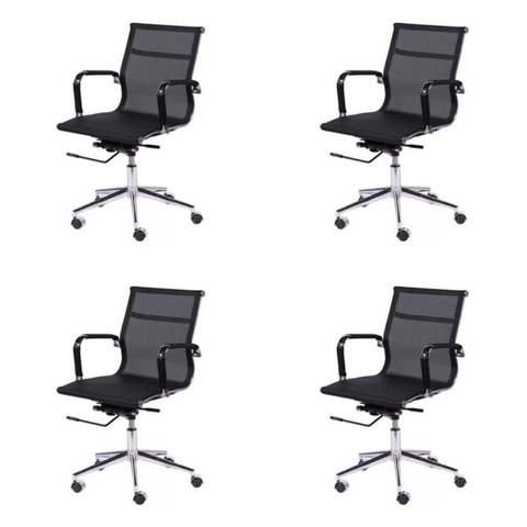 Kit 4 Cadeiras Escritorio Diretor Esteirinha Tela Mesh 3303 Preto