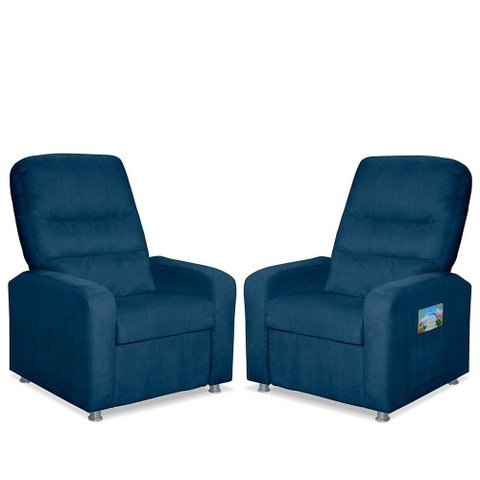Kit 02 Poltrona do Papai Reclinável Confortável Suede Azul Marinho