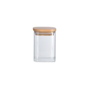 Pote 200ml de Vidro Flat com Tampa de Bambu Quadrado