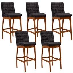 Kit 05 Banquetas Altas Para Cozinha Sala de Jantar Fixa Mila B04 Linho Chumbo - Lyam Decor - 1