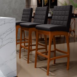 Kit 05 Banquetas Altas Para Cozinha Sala de Jantar Fixa Mila B04 Linho Chumbo - Lyam Decor - 2