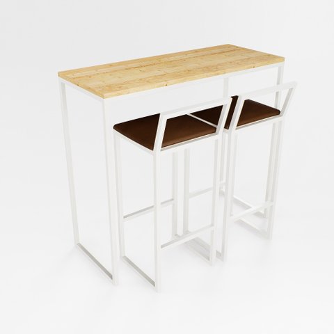 Bancada Cozinha Balcão Gourmet 120cm Pinus com 2 Banquetas Estofada Br
