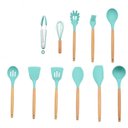 Ver imagem 5 de Kit C/ 12 Utensílios Cozinha Silicone Cabo Madeira Preto