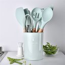 Ver imagem 7 de Kit C/ 12 Utensílios Cozinha Silicone Cabo Madeira Preto