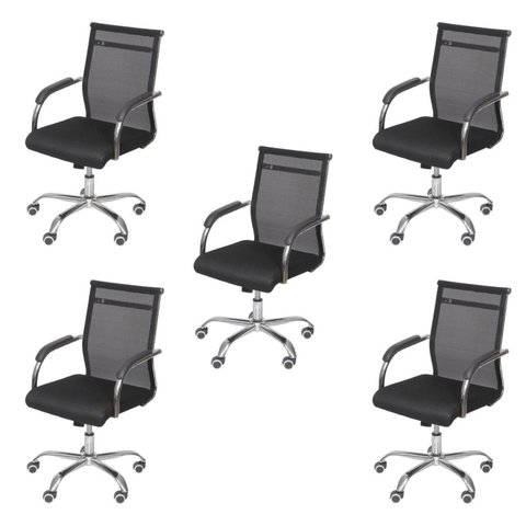 Kit 5 Cadeiras Escritorio Diretor Tela Mesh Roma 3312 Preto