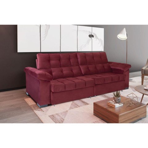 Sofá Retrátil e Reclinável 250 Cm Espanhol Veludo Bordô
