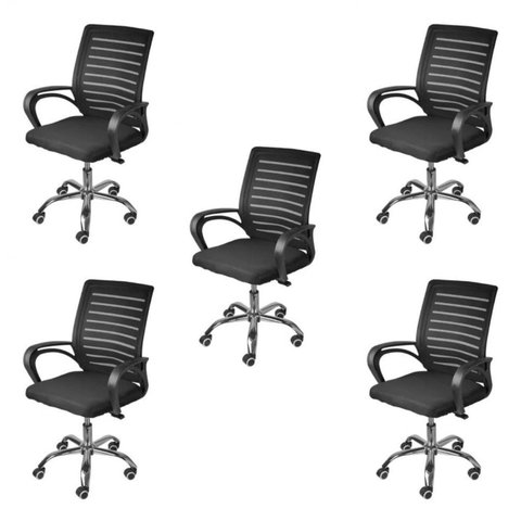 Kit 5 Cadeiras Escritório Diretor Office Tela Mesh Viena 3324 Preto