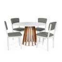 Ver imagem 1 de Mesa de Jantar Redonda Gabi Nat/bran com 4 Cadeiras Estofadas Ella Branco/cinza