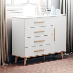 Quarto de Bebê Ludmila Retrô Guarda Roupa 3 Portas com Gavetas Cômoda Infantil 4 Gavetas com - 2
