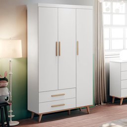 Quarto de Bebê Ludmila Retrô Guarda Roupa 3 Portas com Gavetas Cômoda Infantil 4 Gavetas com - 5