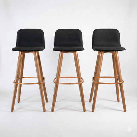Kit 3 Banquetas Linho com Detalhes em Aço Design Premium:preto/cobre