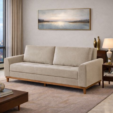 Sofá Cama Living Reclinável 223cm Pés em Madeira Maciça Lyon