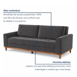 Sofá Cama Living Reclinável 223cm Pés em Madeira Maciça Lyon - 7