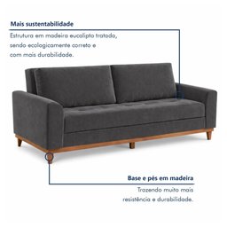 Sofá Cama Living Reclinável 223cm Pés em Madeira Maciça Lyon - 9 Sofá Cama Living Reclinável 223cm Pés em Madeira Maciça Lyon - 9
