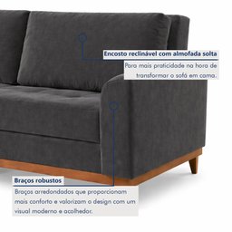 Sofá Cama Living Reclinável 223cm Pés em Madeira Maciça Lyon - 11