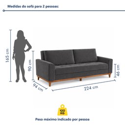 Sofá Cama Living Reclinável 223cm Pés em Madeira Maciça Lyon - 3