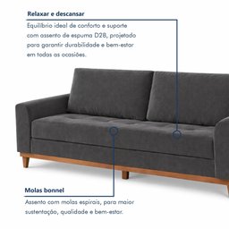 Sofá Cama Living Reclinável 223cm Pés em Madeira Maciça Lyon - 8 Sofá Cama Living Reclinável 223cm Pés em Madeira Maciça Lyon - 8