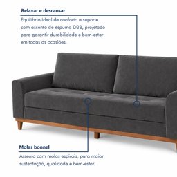 Sofá Cama Living Reclinável 223cm Pés em Madeira Maciça Lyon - 8