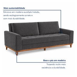 Sofá Cama Living Reclinável 223cm Pés em Madeira Maciça Lyon - 9