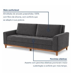 Sofá Cama Living Reclinável 223cm Pés em Madeira Maciça Lyon - 7 Sofá Cama Living Reclinável 223cm Pés em Madeira Maciça Lyon - 7