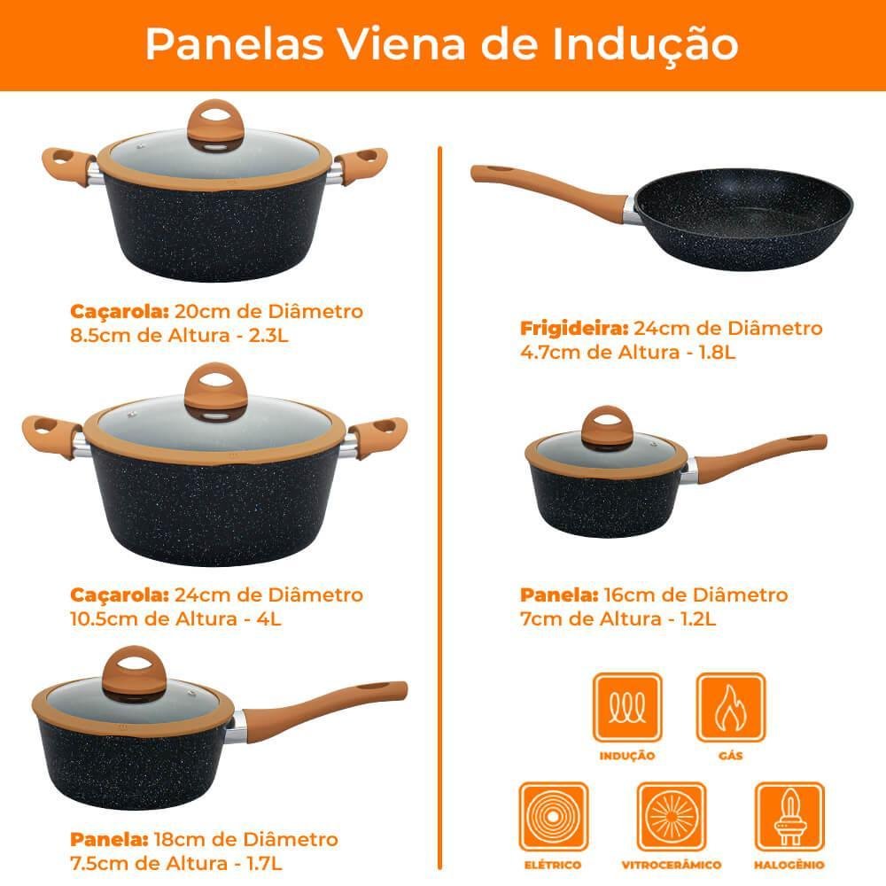 Conjunto de Panelas de Indução Antiaderente Cerâmica Viena Preto 5 Peças - Casambiente - 7