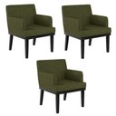 Ver imagem 1 de Kit 03 Poltronas Decorativas para Sala de Estar Base Preto Beatriz W01 Linho Verde - Lyam Decor
