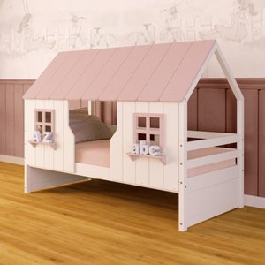 Cama Casinha Encantada Madeira Maciça Branco/ Rosa Megamobilia