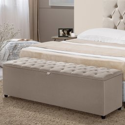 Recamier Baú Berlim Veludo Bege Queen 1,50m Estofado Pés Pvc Preto - 2
