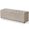 Recamier Baú Berlim Veludo Bege Queen 1,50m Estofado Pés Pvc Preto - 1