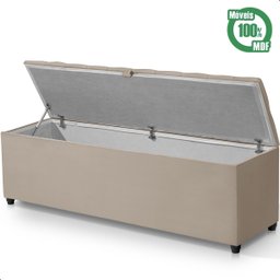 Recamier Baú Berlim Veludo Bege Queen 1,50m Estofado Pés Pvc Preto - 4