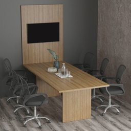 Kit com Mesa para Reunião 6 Lugares e Painel para Tv até 37 Polegadas - 1