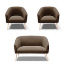 Ver imagem 1 de Kit 01 Namoradeira 02 Lugares e 02 Poltronas Stella Suede Pés Palito Natural - D’Rossi - Marrom