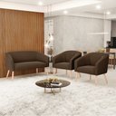 Ver imagem 2 de Kit 01 Namoradeira 02 Lugares e 02 Poltronas Stella Suede Pés Palito Natural - D’Rossi - Marrom