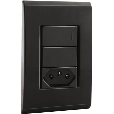 Conjunto 4x2 com 1 Interruptor Simples 10 a 250 V e 1 Tomada 2p T 10 a 250 V Tramontina Liz Grafite