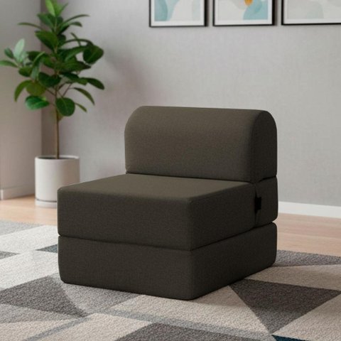 Poltrona Cama Adele 0,66m Linho Rústico Marrom Dobrável - King House