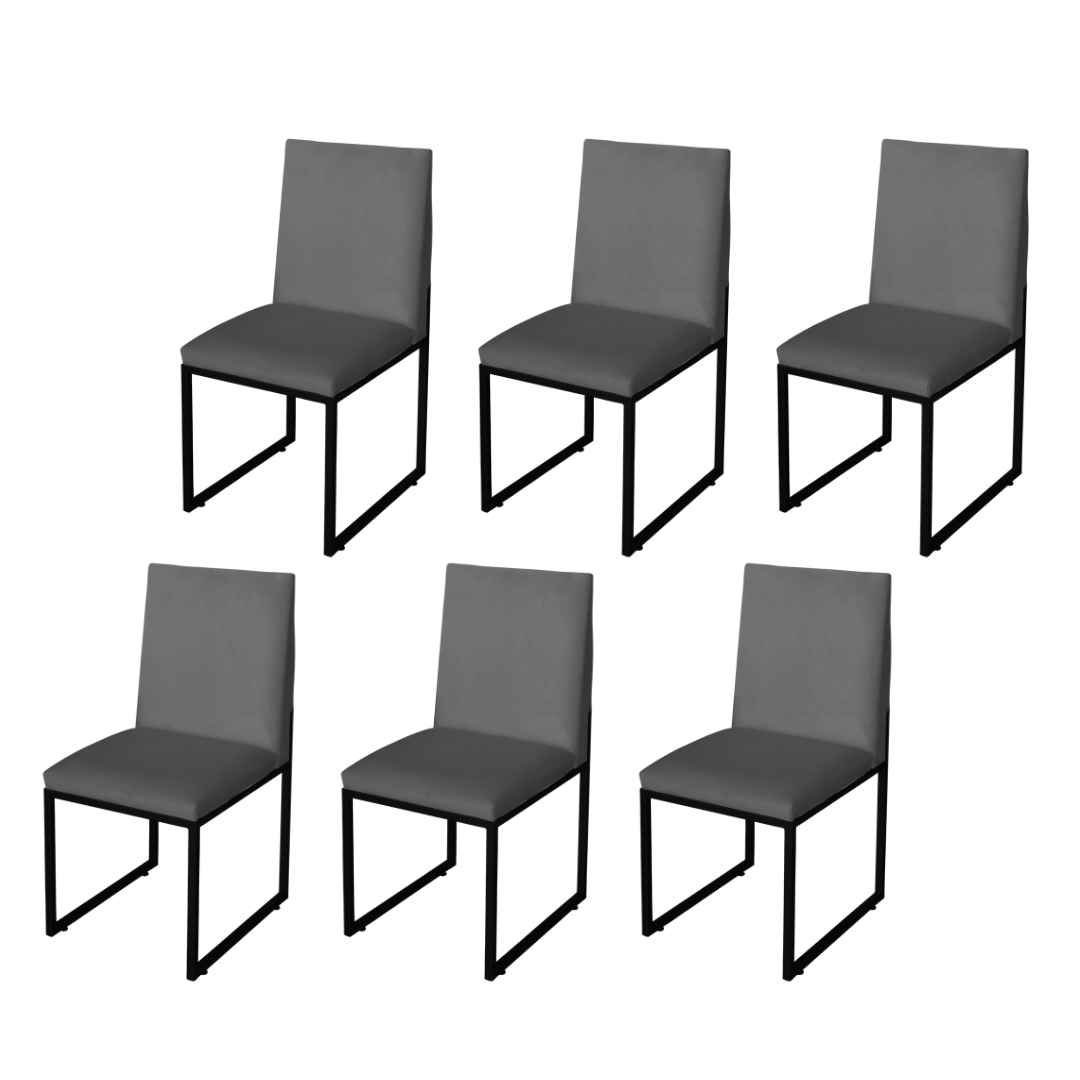 Kit 6 Cadeira Para Sala de Jantar Trendy Base Metálica Preto Suede Cinza - Móveis Mafer