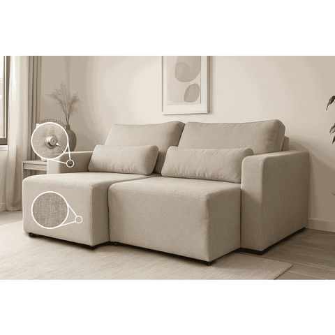 Sofá Baroni no Tecido Linho Modular com 2 Acentos e Conjunto de Almofadas Soltas e 1 Dispositivo Usb