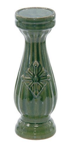 Castiçal De Cerâmica Porta Velas Verde Decorativo 31 X 10:Dourado - 1