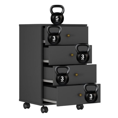 Mesa Auxiliar de Cabeceira Oakland 4 Gavetas com Rodízios Edecasamóveis