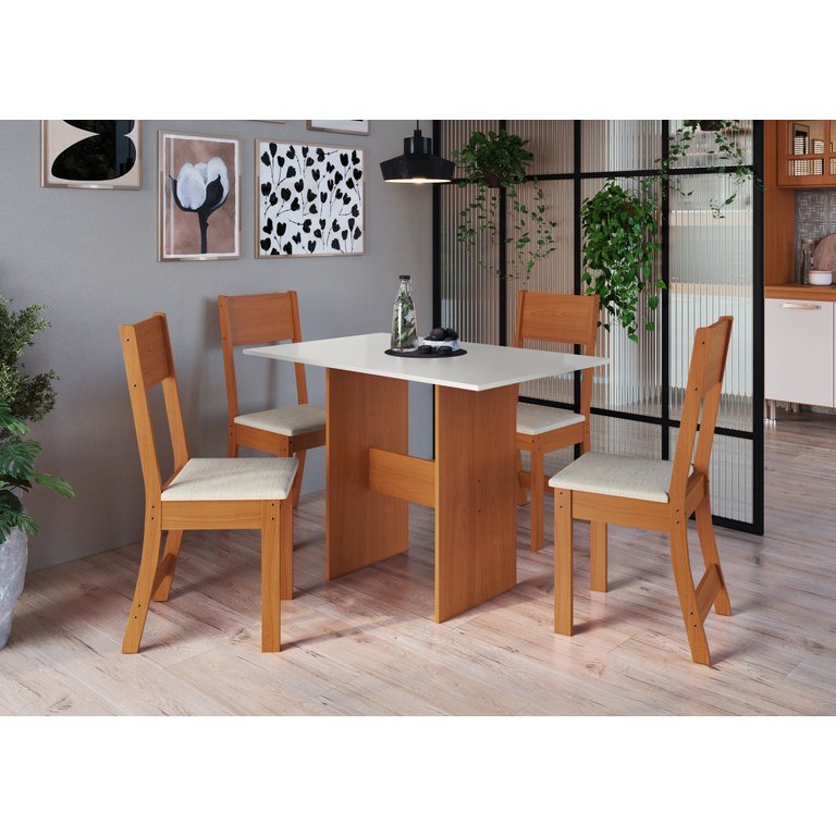 CONJUNTO DE SALA DE JANTAR PREDILLETA KARLA 1,10 C/4 CADEIRAS FREIJO OFF