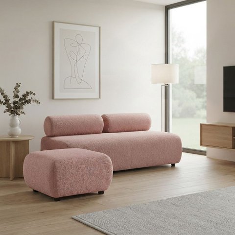 Sofá 3 Lugares e Puff para Sala Orgânico Nara Base Fixa Bouclê Ted D03 - D'Rossi