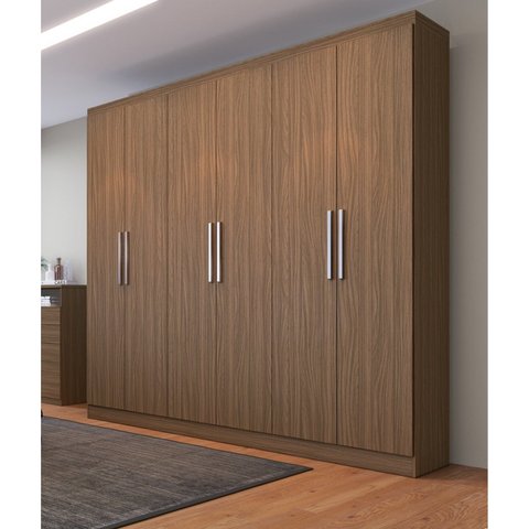 Guarda Roupa Casal 6 Portas 3 Gavetas Mônaco Marrom/Nogueira