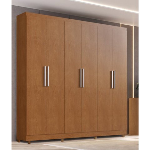 Guarda Roupa Casal 237x233cm 6 Portas 3 Gavetas Mônaco Marrom/Carvalho Vermontt