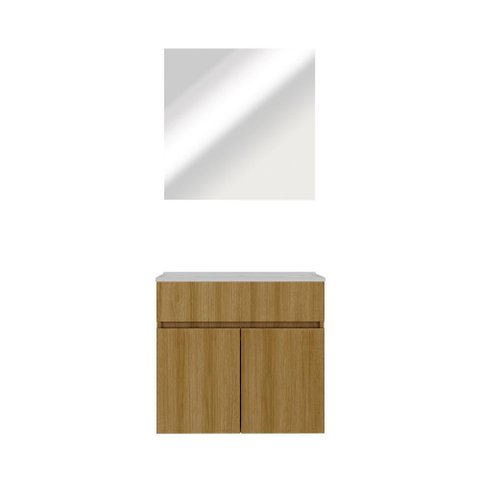Conjunto para Banheiro Meca 60cm com Gabinete Cuba e Espelheira C00D62007 Marrom - Ozini Móveis