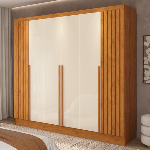 Guarda-Roupa Casal 6 Portas Ripado e 4 Gavetas Atenas Yescasa Marrom/Nature/Off White